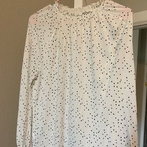 Loft White with Black Dots Blouse. Ruffled.